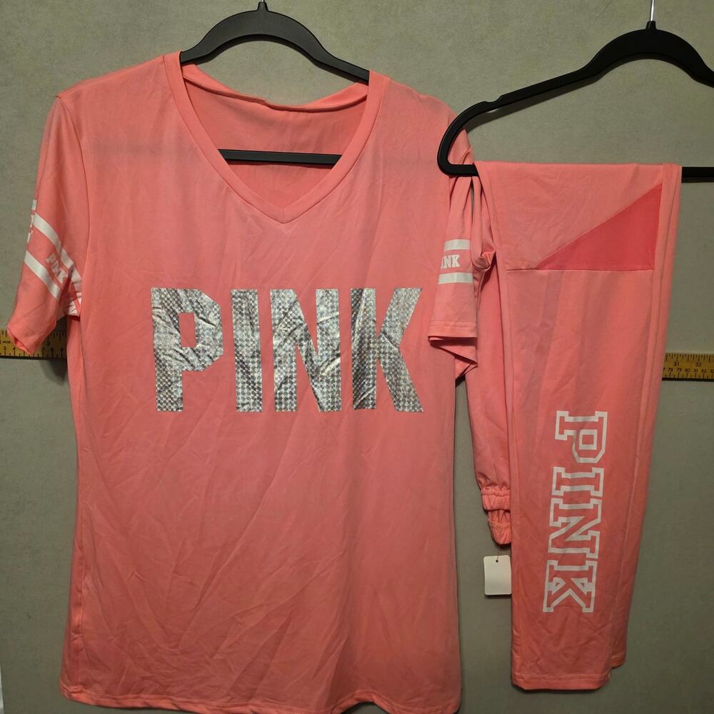 Victoria's Secret "PINK" coral print V-neck pajama set size Large